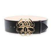 Zwarte Leren Riem met Gouden Gesp Alexander McQueen , Black , Dames