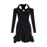 Uitlopende Geribbelde Jurk met Ruches Alexander McQueen , Black , Dame...