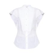 Katoenen overhemd met korte mouwen Alexander McQueen , White , Dames