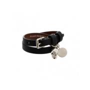 Gedurfd Leren Dubbel Wikkel Armband Alexander McQueen , Black , Heren