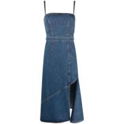 Blauwe Denim Midi Jurk met Split-Detail Alexander McQueen , Blue , Dam...