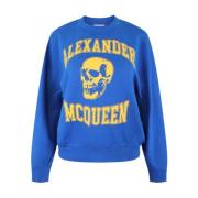 Blauwe Katoenen Sweatshirt met Bedrukt Voorpaneel Alexander McQueen , ...