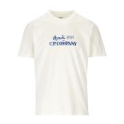 Crèmekleurig Katoenen Logo T-Shirt voor Heren C.p. Company , White , H...