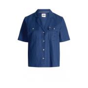 Blauwe Linnen Bowling Shirt Tommy Jeans , Blue , Dames