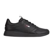 Zwarte Leren Sneakers voor Mannen Tommy Jeans , Black , Heren