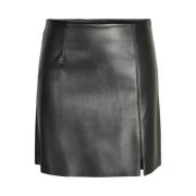 Zwarte Leren Hoge Taille Split Rok Noisy May , Black , Dames