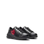 Zwarte Leren Sneakers met 4 cm Hak Love Moschino , Black , Dames