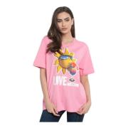 Logo Print T-Shirt in Casual-Chic Stijl Love Moschino , Pink , Dames