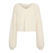 Cropped V-Hals Gebreid 10908337 Egret Gestuz , Beige , Dames