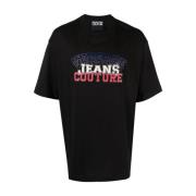 Zwart T-shirt met Flock Logo Versace Jeans Couture , Black , Heren