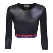 Logo-Trim Longsleeve Top Versace Jeans Couture , Black , Dames