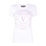 Witte T-shirt met Logo Print van Stretch Katoen voor Dames Versace Jea...