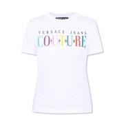 Multicolor Logo T-shirt voor Dames - S Versace Jeans Couture , White ,...
