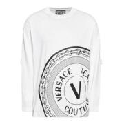 Heren Wit XL T-shirt met Lange Mouwen en Contrastprint Versace Jeans C...