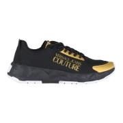 Logo Print Sneakers van Stof en Eco-leer Versace Jeans Couture , Black...