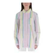 Gestreepte Katoenen Overhemd Ganni , Multicolor , Dames