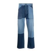 Blauwe Patchwork Straight-Leg Jeans Etro , Blue , Heren