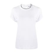 T-shirt met contrastbies Brunello Cucinelli , White , Dames