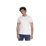 Wit T-shirt met Kleurrijke Gestreepte Halslijn en Mouwboorden Brunello...