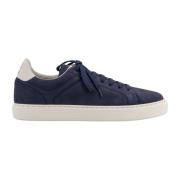 Suede Veterschoenen met Logo Print Brunello Cucinelli , Blue , Heren