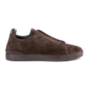 Bruine Triple Stitch Lage Sneakers Ermenegildo Zegna , Brown , Heren