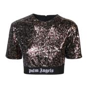 Sequin Animalier Crop T-Shirt Palm Angels , Brown , Dames