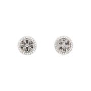 Crystal Logo Circle Stud -oorbellen Tory Burch , Gray , Dames