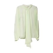 Zijden Twill Lange Mouw Blouse Tory Burch , Green , Dames