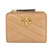 Beige Leren Portemonnee met Drukknoopsluiting Tory Burch , Beige , Dam...