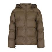 Donker Taupe Puffer Jas met Hoge Kraag en Verstelbare Capuchon Neo Noi...