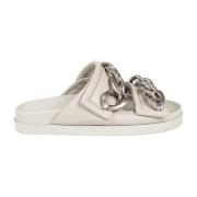 Comfortabele leren sliders met kettingdetail Patrizia Pepe , Gray , Da...