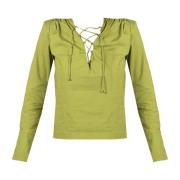 Stijlvolle V-hals Blouse met Schouderinzetten Patrizia Pepe , Green , ...