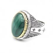 925 Sterling Zilver Malachiet Ring Jalan Jalan , Multicolor , Unisex