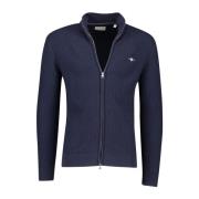 Gestructureerd Navy Cardigan met Rits Gant , Blue , Heren