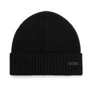 Zwarte Wollen Beanie Hoed Hugo Boss , Black , Heren