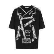 T-shirt met Biker Jacket Print Moschino , Black , Heren