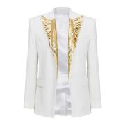 Blazer geborduurd met gouden veren Balmain , White , Heren