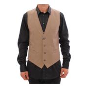 Beige Slim Fit Button Front Dress Vest Dolce & Gabbana , Beige , Heren