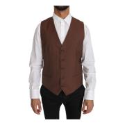 Luxe Wol Zijden Vest Dolce & Gabbana , Brown , Heren