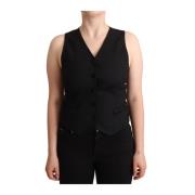Zwarte mouwloze vest top met knoopsluiting Dolce & Gabbana , Black , D...
