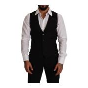Zwarte Wol Single Breasted Vest Dolce & Gabbana , Black , Heren