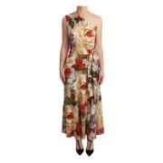 Bloemen One Shoulder Jurk tot op de Knie Dolce & Gabbana , Beige , Dam...