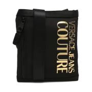 Zwarte Nylon Schoudertas met Iconisch Logo Versace Jeans Couture , Bla...