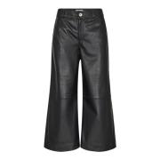 Ruimvallende leren broek met wijde pijpen MOS Mosh , Black , Dames