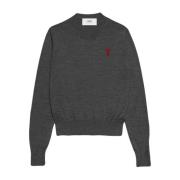 Grijze Trui met Rood Logo Ami Paris , Gray , Dames