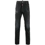 Zwarte Slim-Fit Jeans met Distressed Finish Dsquared2 , Black , Heren