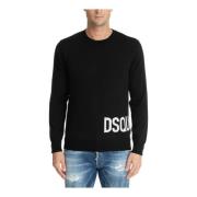 Effen Logo Trui met Borduursels Dsquared2 , Black , Heren