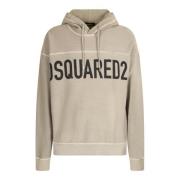 Elegante Beige Hoodie met Logo Print Dsquared2 , Gray , Heren