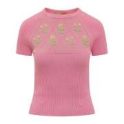Bloemen Geborduurd Crew Neck T-Shirt Cormio , Pink , Dames
