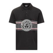 Polo shirt met klassieke kraag en Medusa logo Versace , Black , Heren